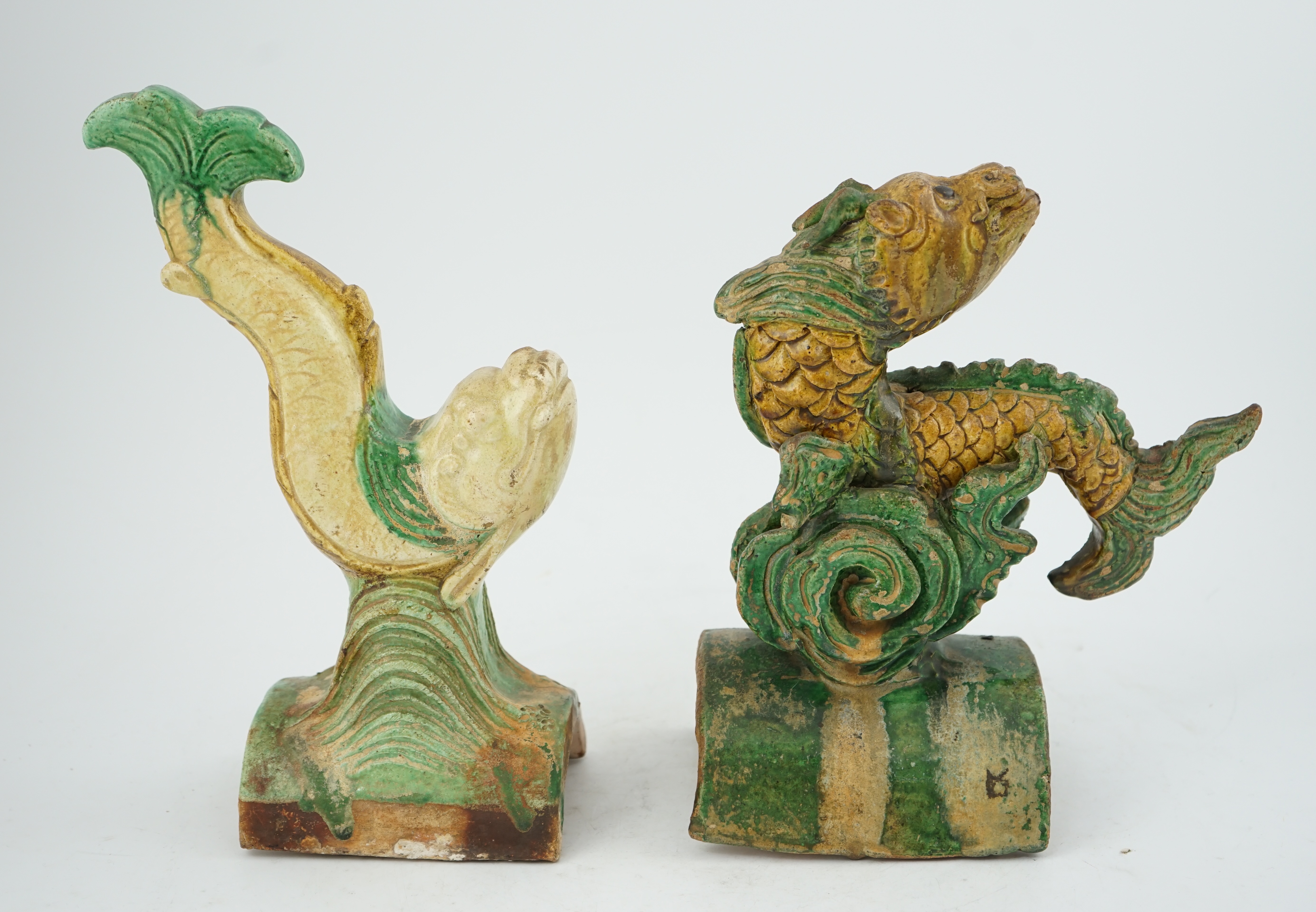 Two Chinese sancai ‘dragon-fish’ ridge tiles, Ming dynasty